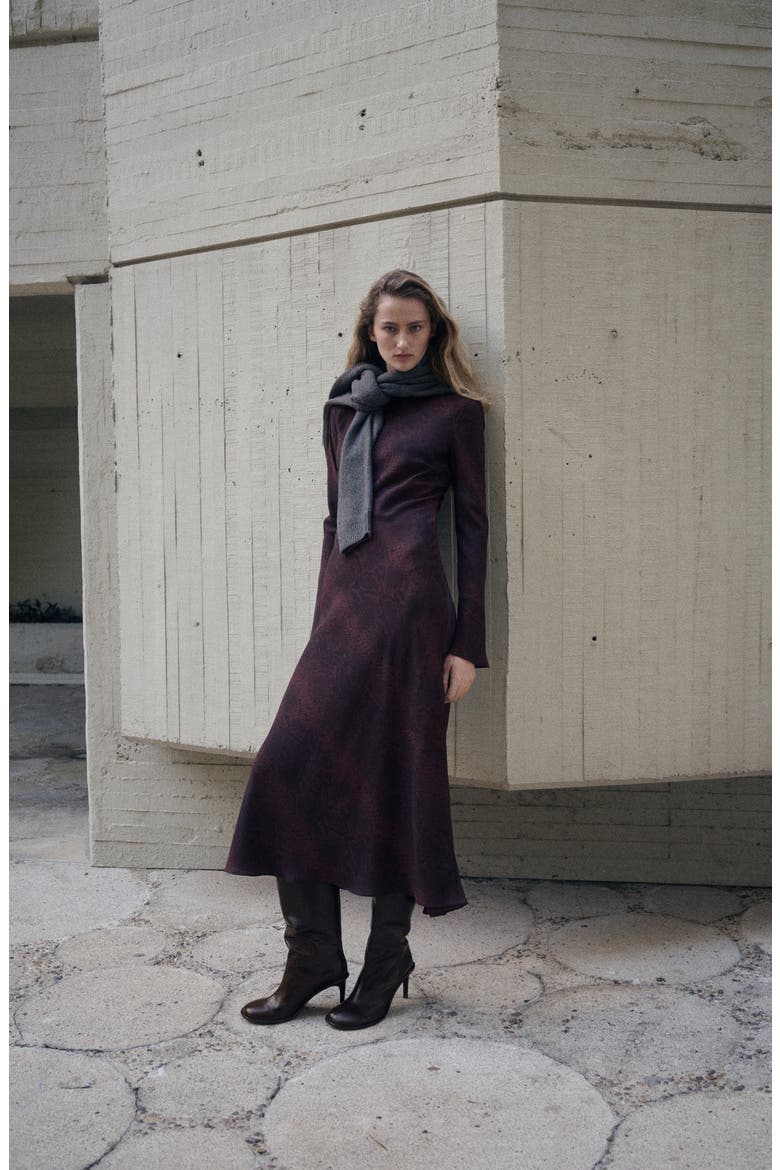 Animal Print Long Sleeve Maxi Dress, Alternate, color, BURGUNDY