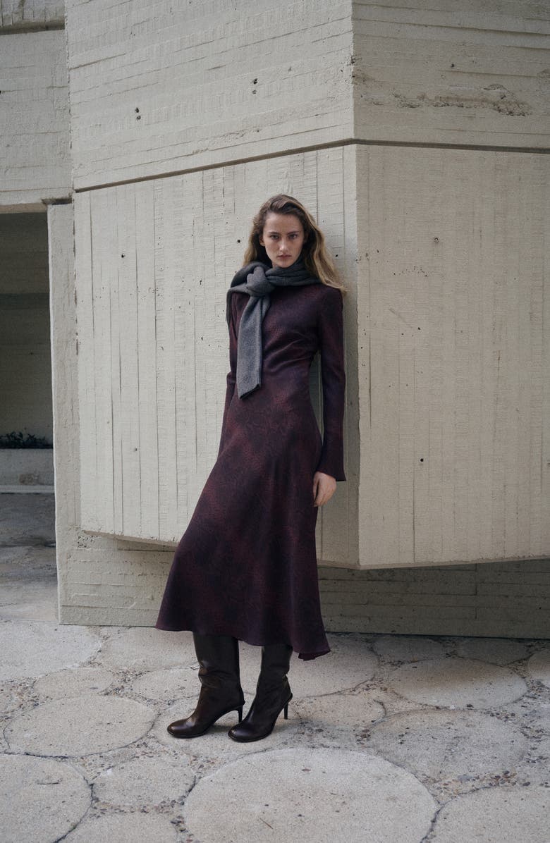 MANGO Animal Print Long Sleeve Maxi Dress, Alternate, color, Burgundy