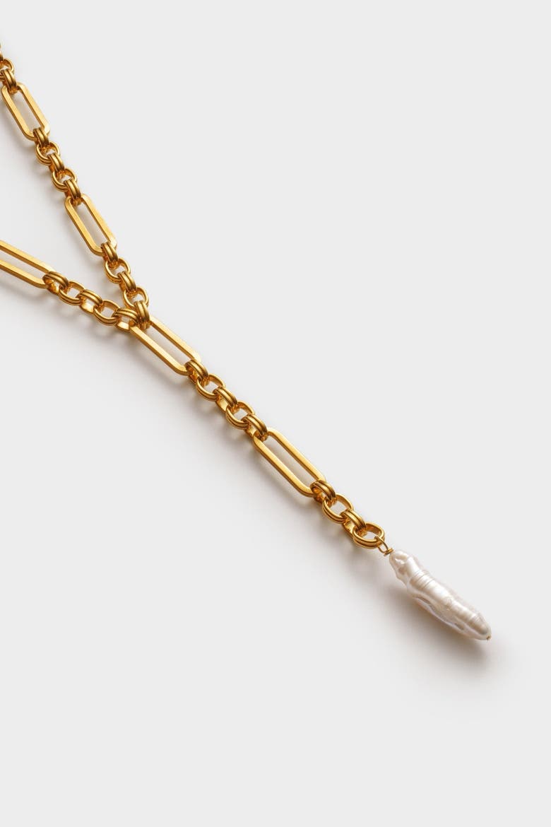 Allure Waterproof Gold Pearl Lariat Necklace, Alternate, color, Gold