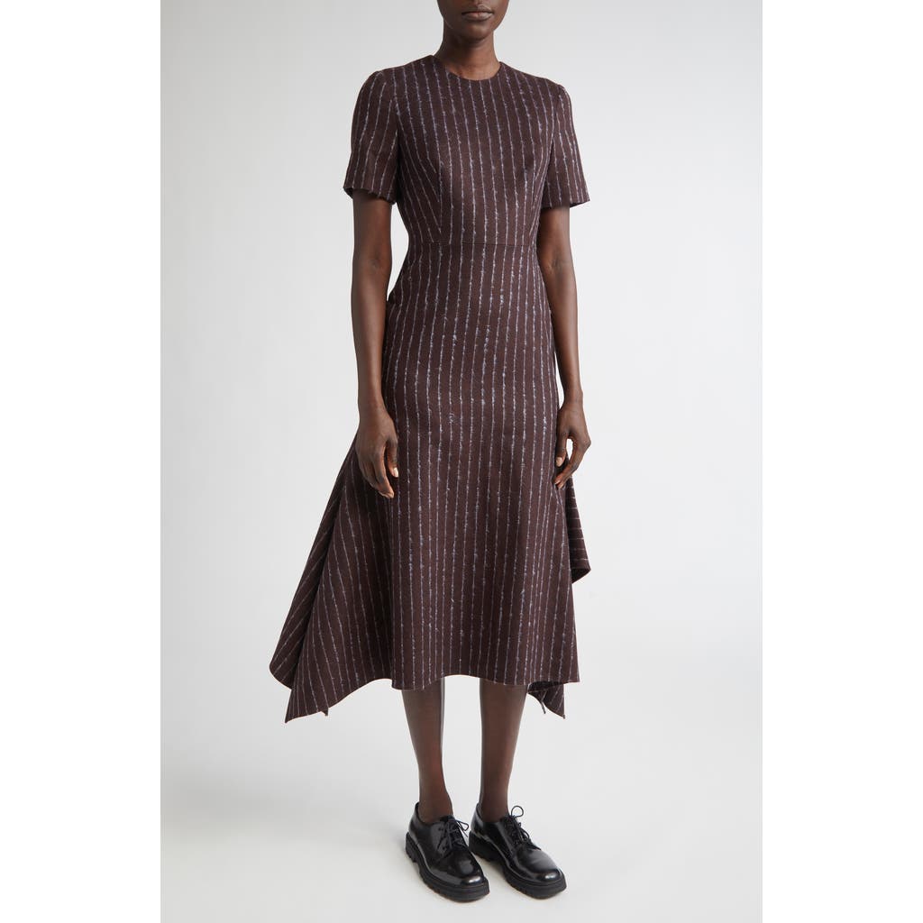 Erdem Pinstripe Short Sleeve Wool & Mohair Blend Midi Dress In Brown