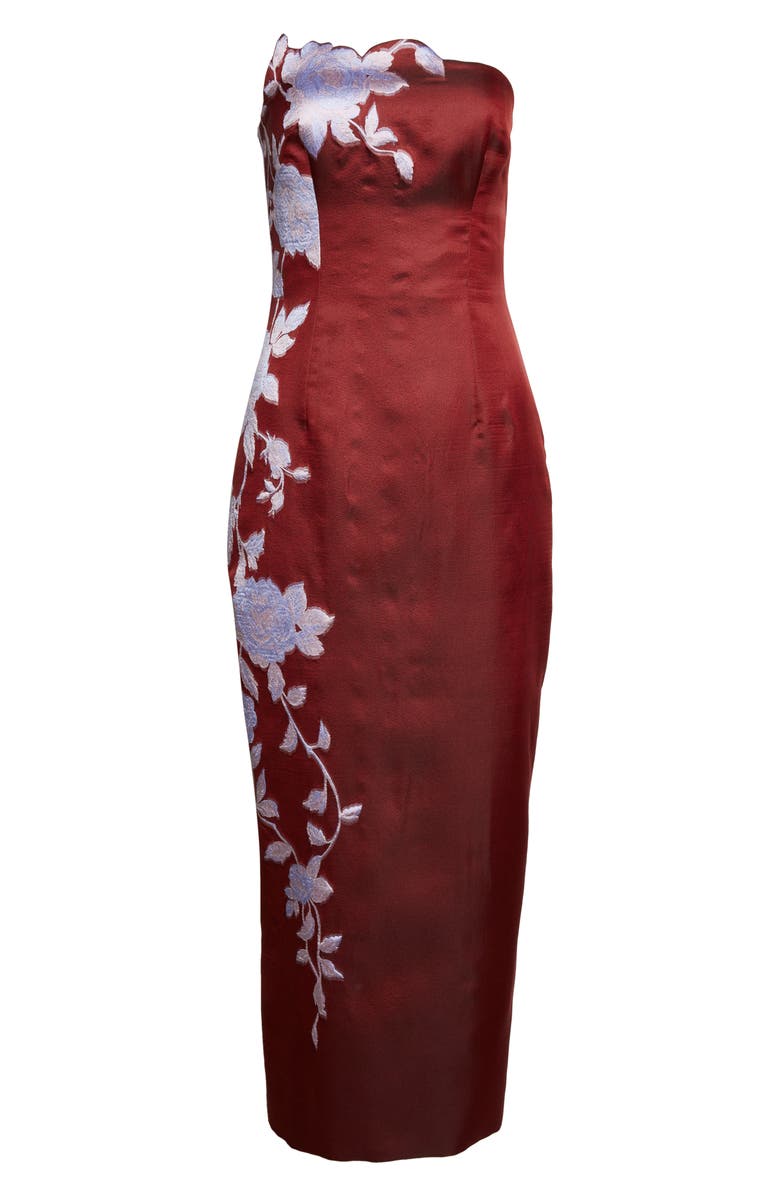 Lela Rose Rose Engineered Brocade Strapless Column Dress, Alternate, color, Oxblood/ Lavender