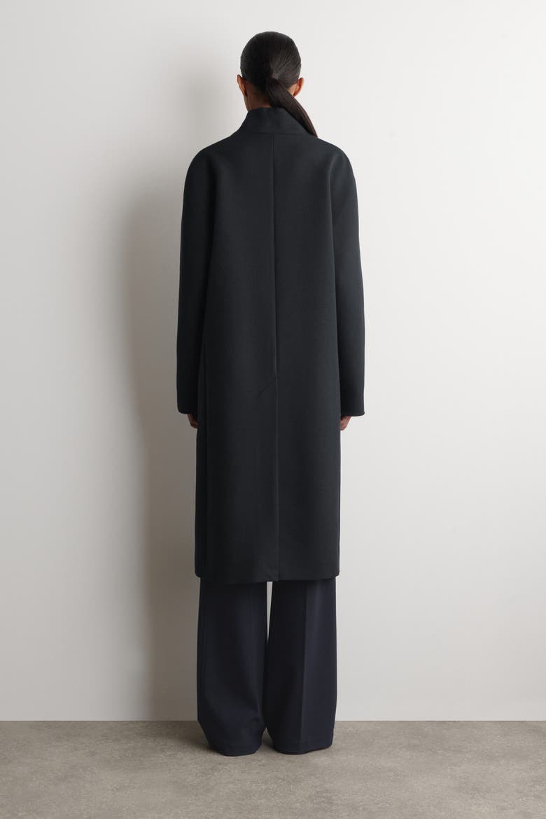 Collarless Wool-Twill Coat, Alternate, color, DARK GRAY