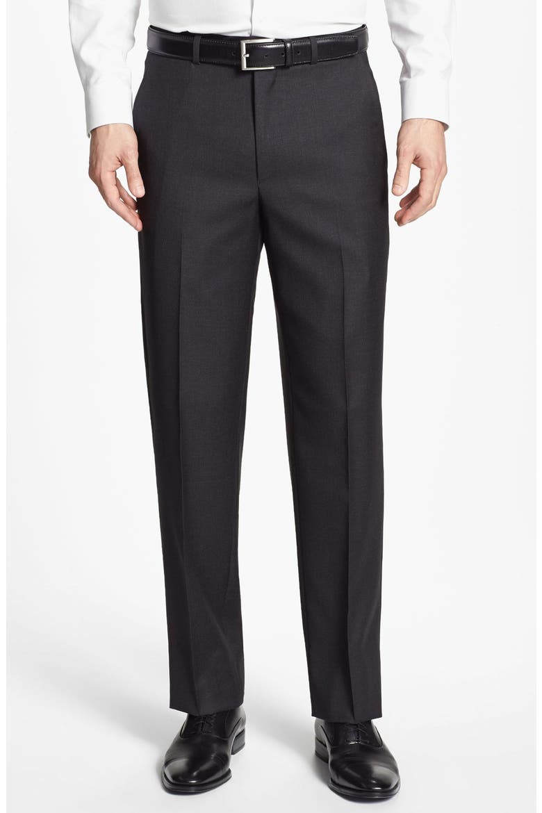 Luxury Flat Front Wool Dress Pants, Main, color, CHARCOAL GREY