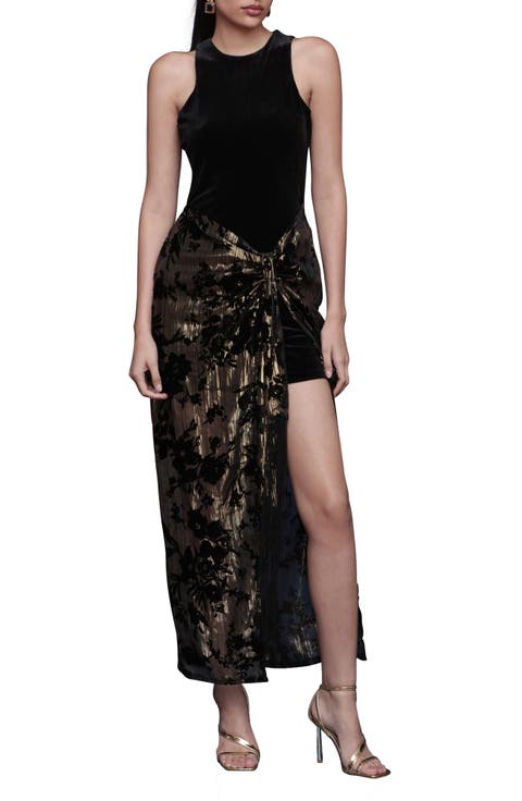 Metallic Floral & Velvet Dress