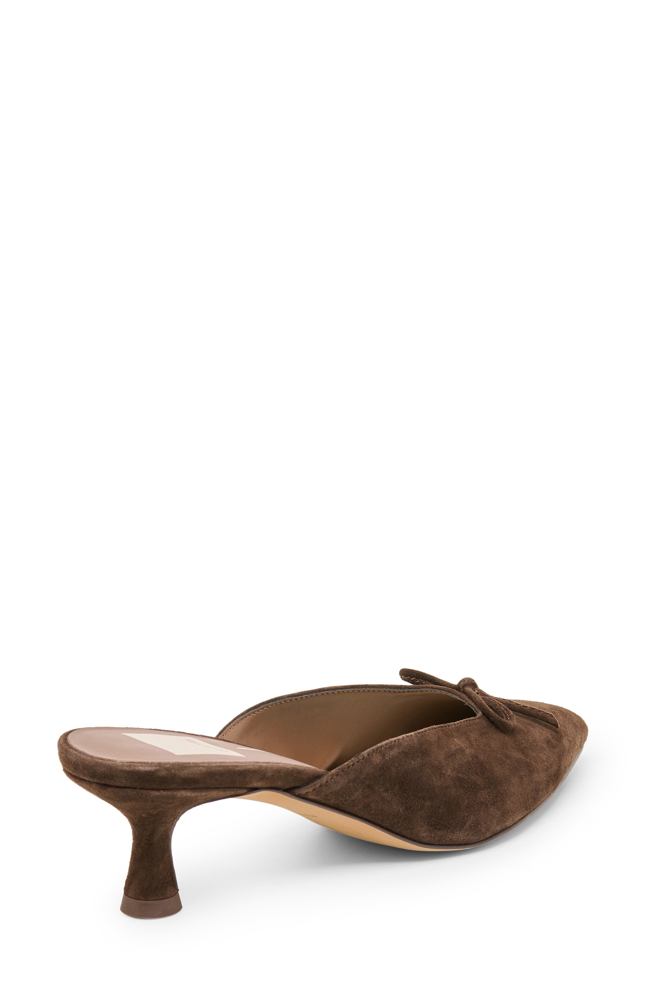 Cleo Pointed Toe Kitten Heel Mule, Alternate, color, DARK BROWN SUEDE