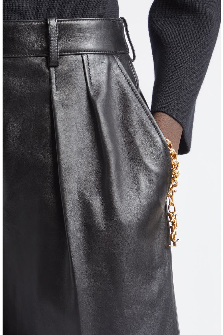 Lambskin Leather Bermuda Shorts, Alternate, color, BLACK