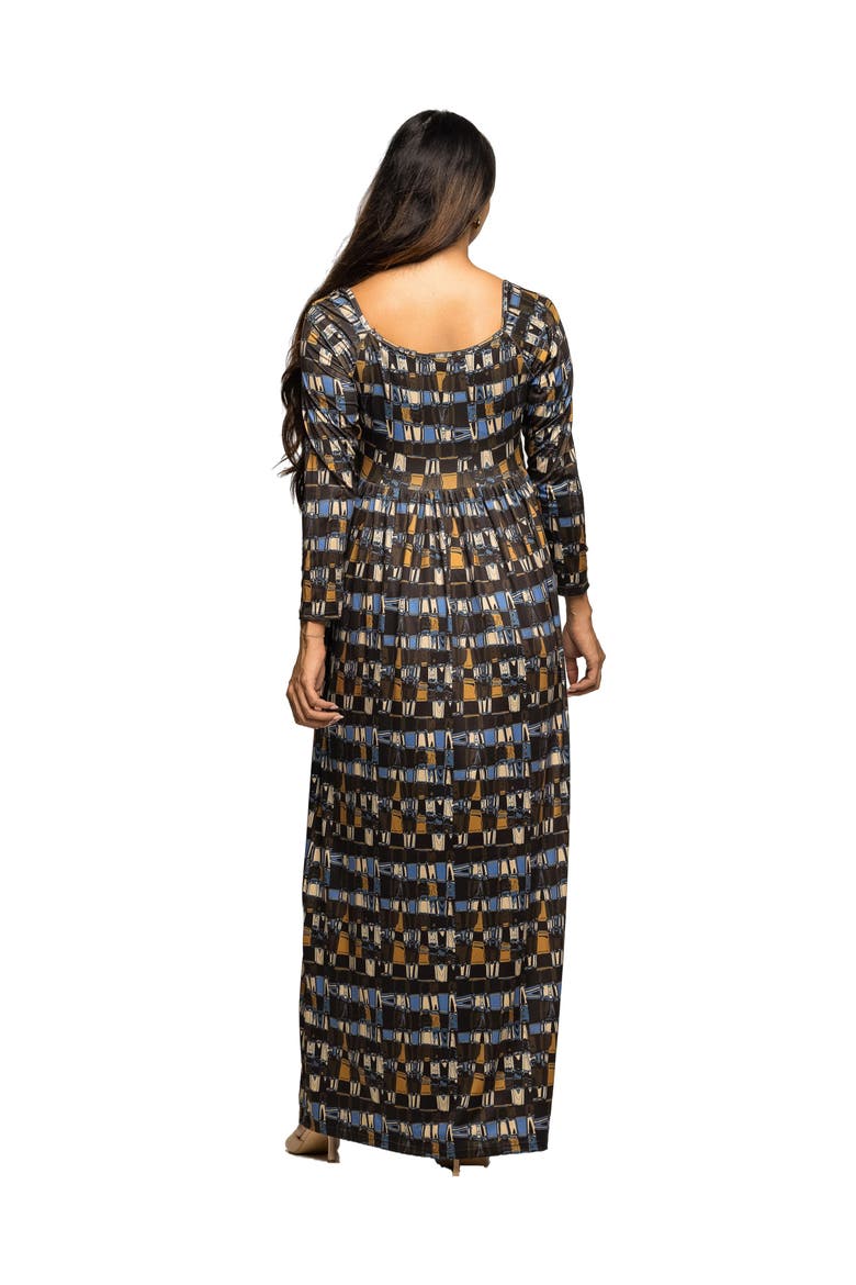 Geometric Print Long Sleeve Empire Waist Maxi Dress, Alternate, color, Green Multi