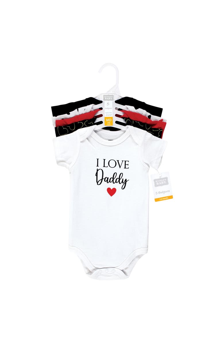 Hudson Baby 5Pk of Soft Cotton One-Pieces, Alternate, color, Girl Daddy Red Black 5Pk