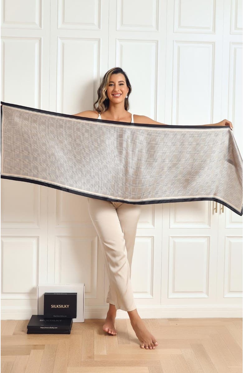 SILKSILKY Mulberry Silk Printed Long Rectangle Shawl Scarf, Alternate, color, Black