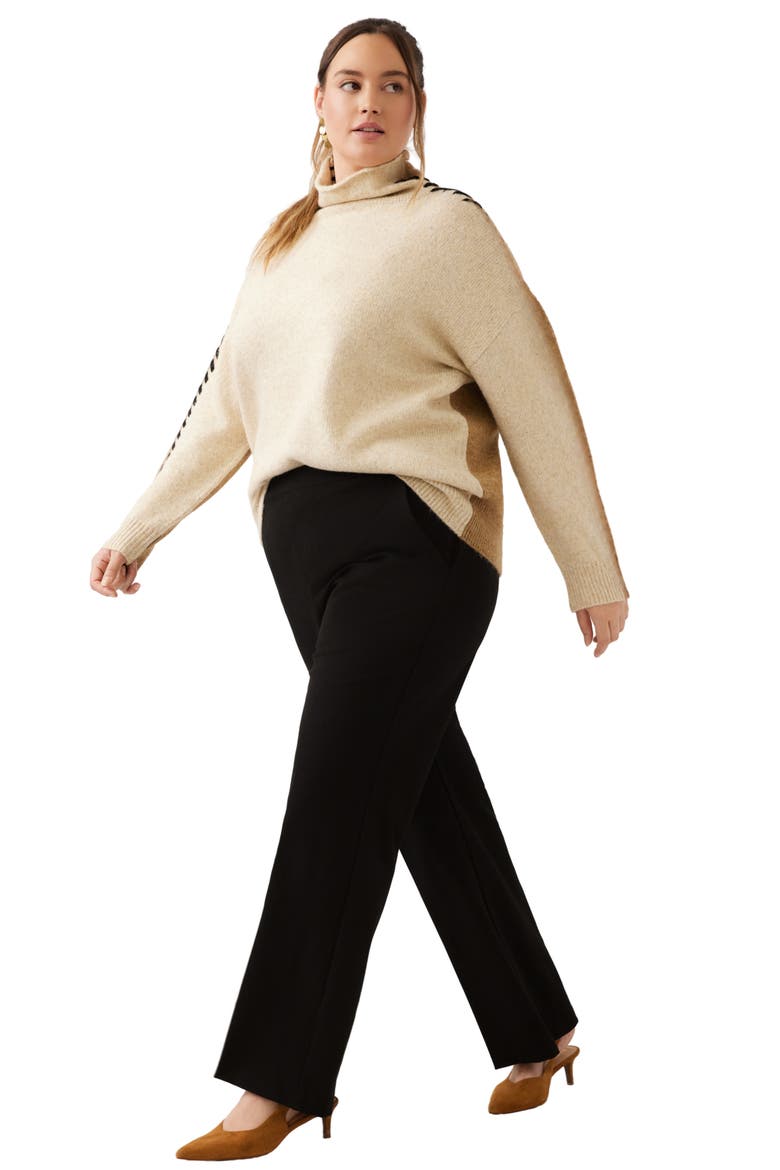 Contrast Stitch Mock Neck Sweater, Alternate, color, OATMEAL/ CAMEL