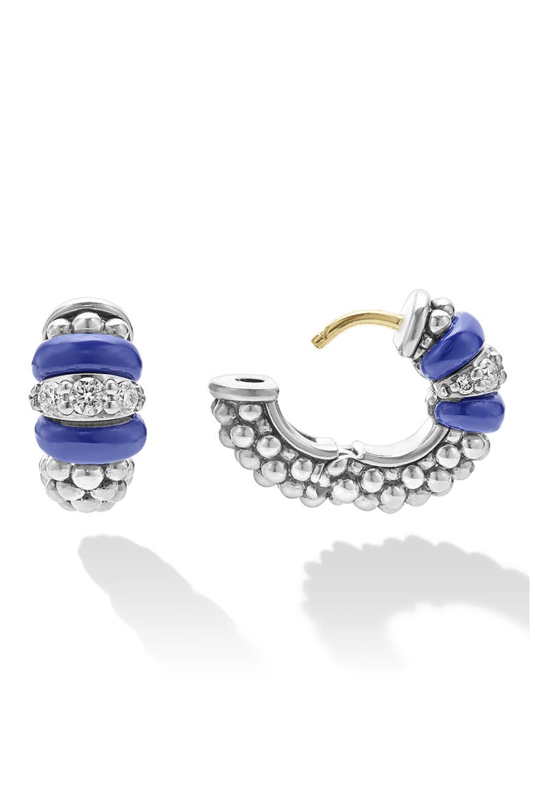 Blue Caviar Diamond & Ceramic Huggie Hoop Earrings, Alternate, color, MARINE