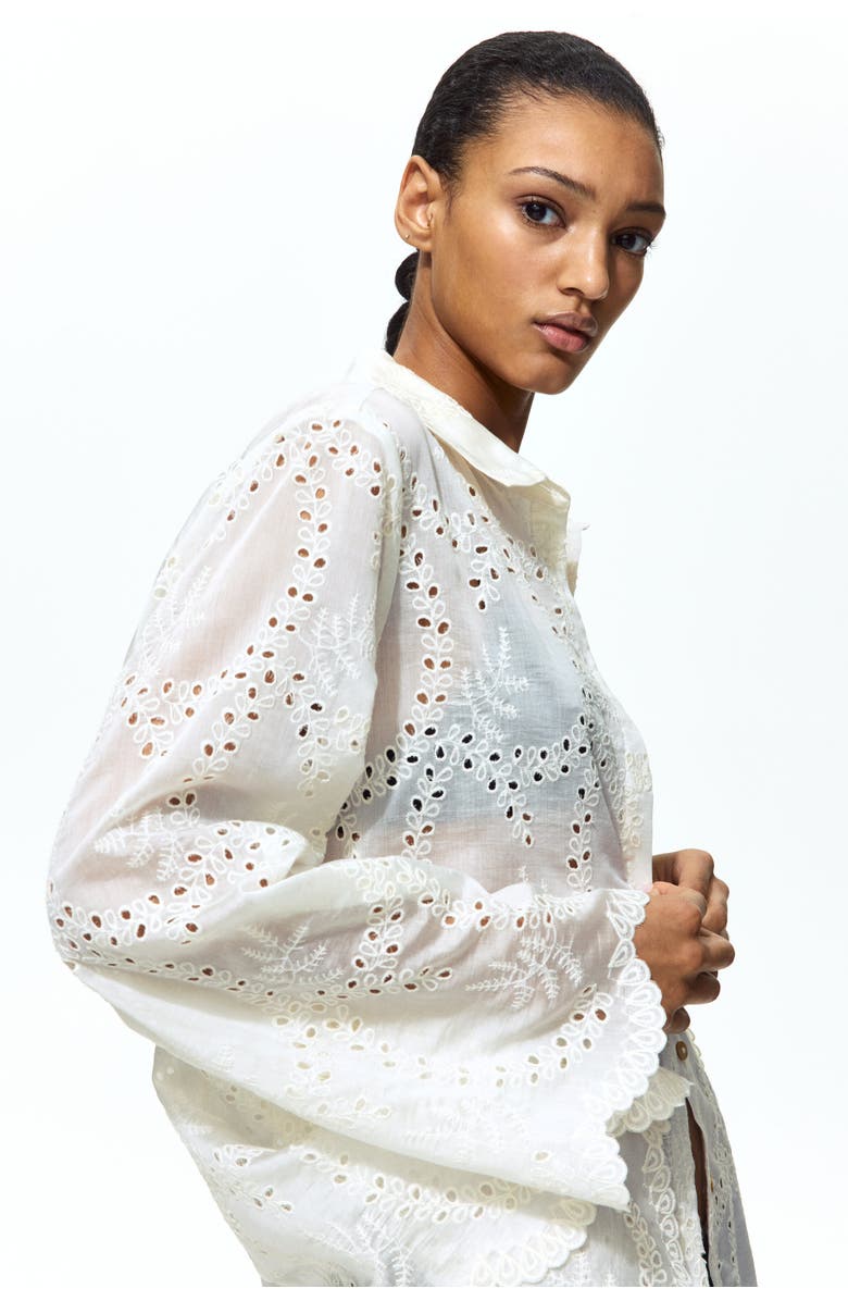 H&M Broderie Anglaise Shirt, Alternate, color, Cream