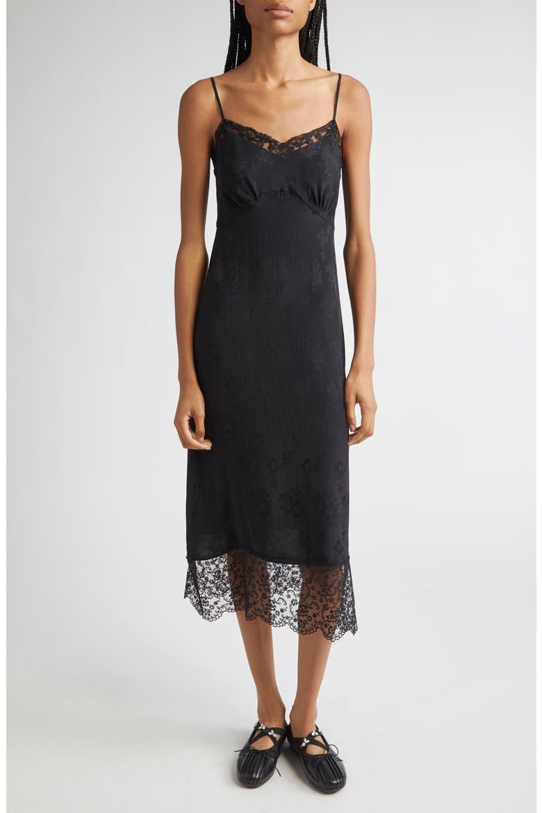 Deep Lace Trim Slipdress, Main, color, BLACK