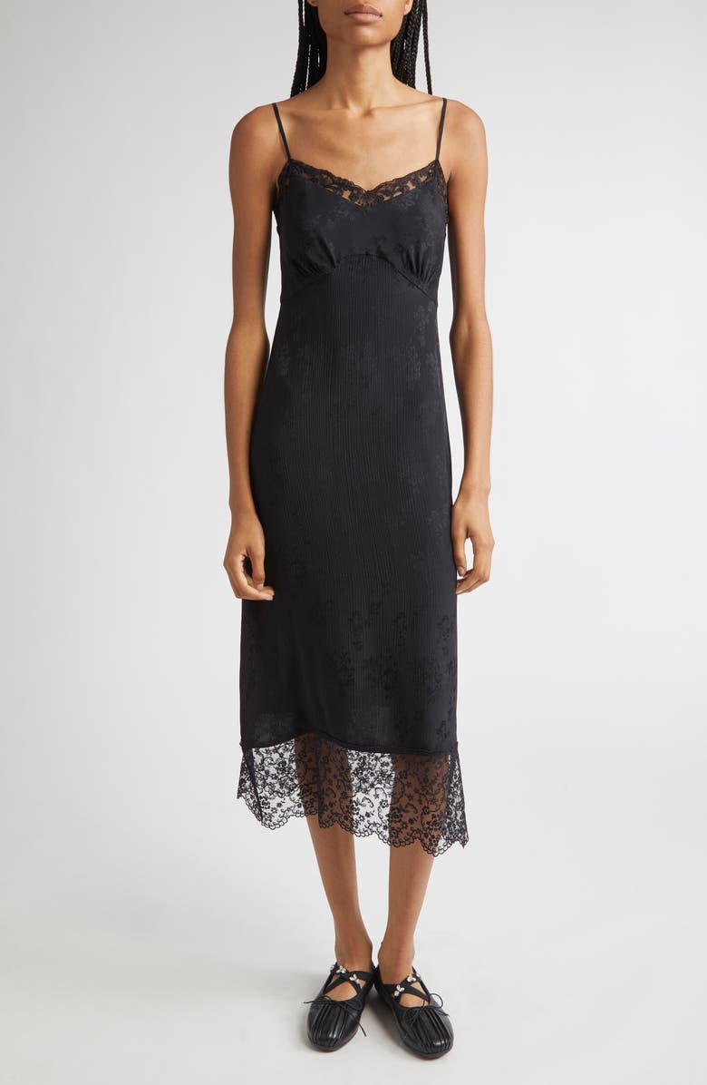 Simone Rocha Deep Lace Trim Slipdress, Main, color, Black