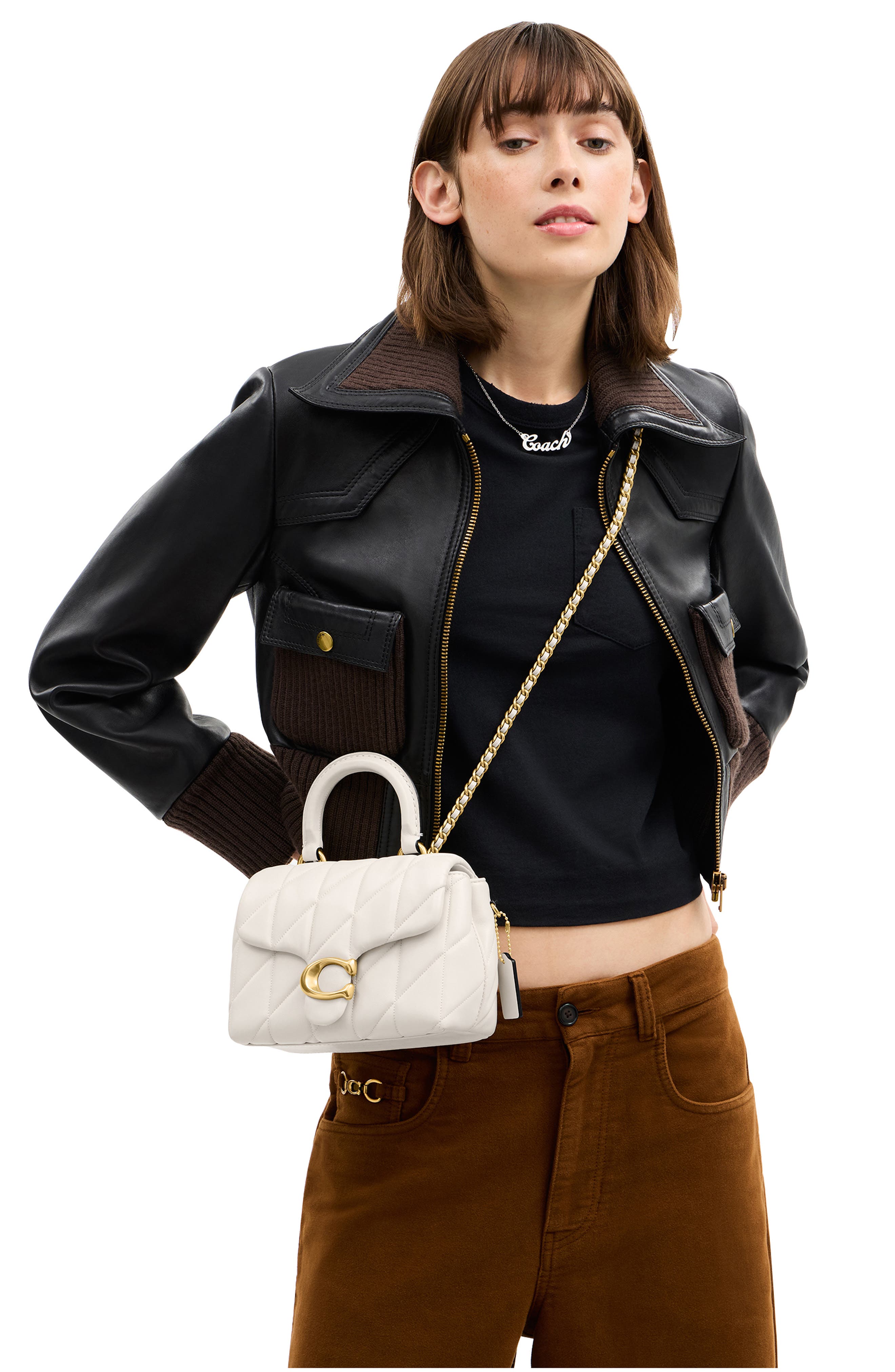 COACH Tabby Quilted Leather Convertible Top Handle Bag, Alternate, color, Chalk