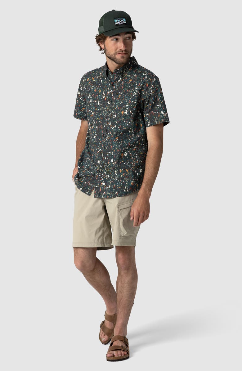 Outdoor Research Rooftop Short Sleeve Button-Down Shirt, Alternate, color, Black Creekside Print