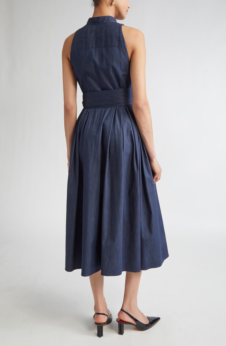 Carolina Herrera Sleeveless Cotton Blend Belted Shirtdress, Alternate, color, Dark Navy