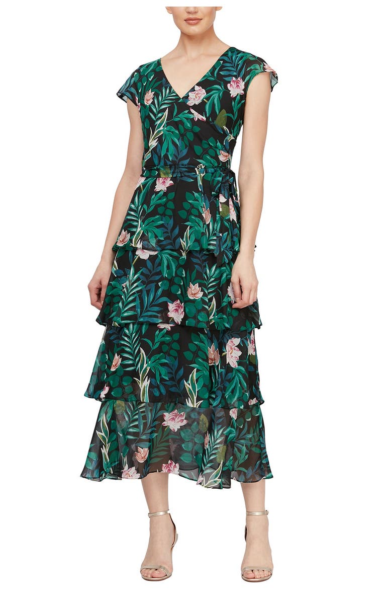 SLNY Floral Tiered Ruffle Maxi Dress, Main, color, 