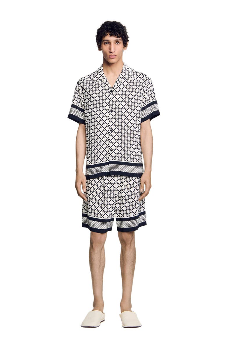 SANDRO Square Cross motif flowing blouse, Alternate, color, Black