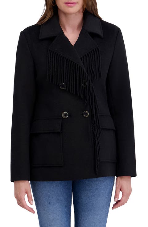 Fringe Trim Twill Peacoat