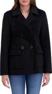 Kensie Fringe Trim Twill Peacoat