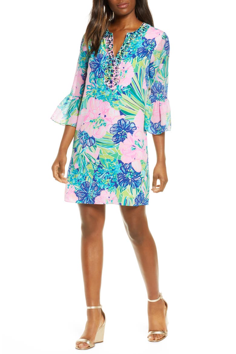 Elenora Floral Silk Shift Dress, Alternate, color, MULTI ISLAND ESCAPE