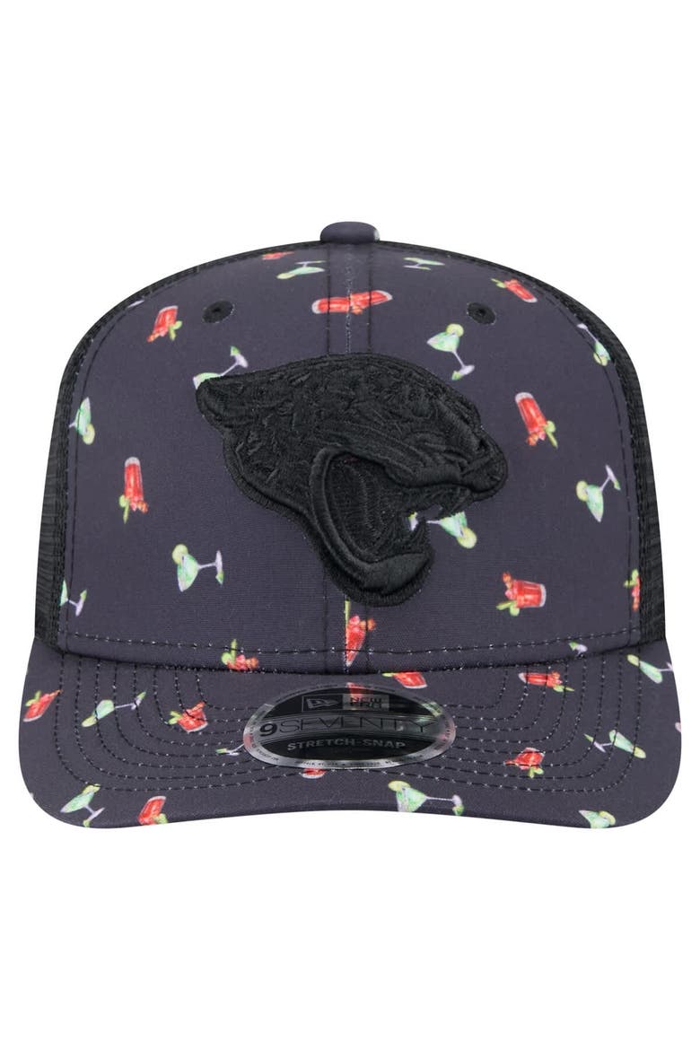 Men's New Era  Navy/Black Jacksonville Jaguars Adventure Drinks Pattern 9SEVENTY Stretch-Snap Hat, Alternate, color, Navy