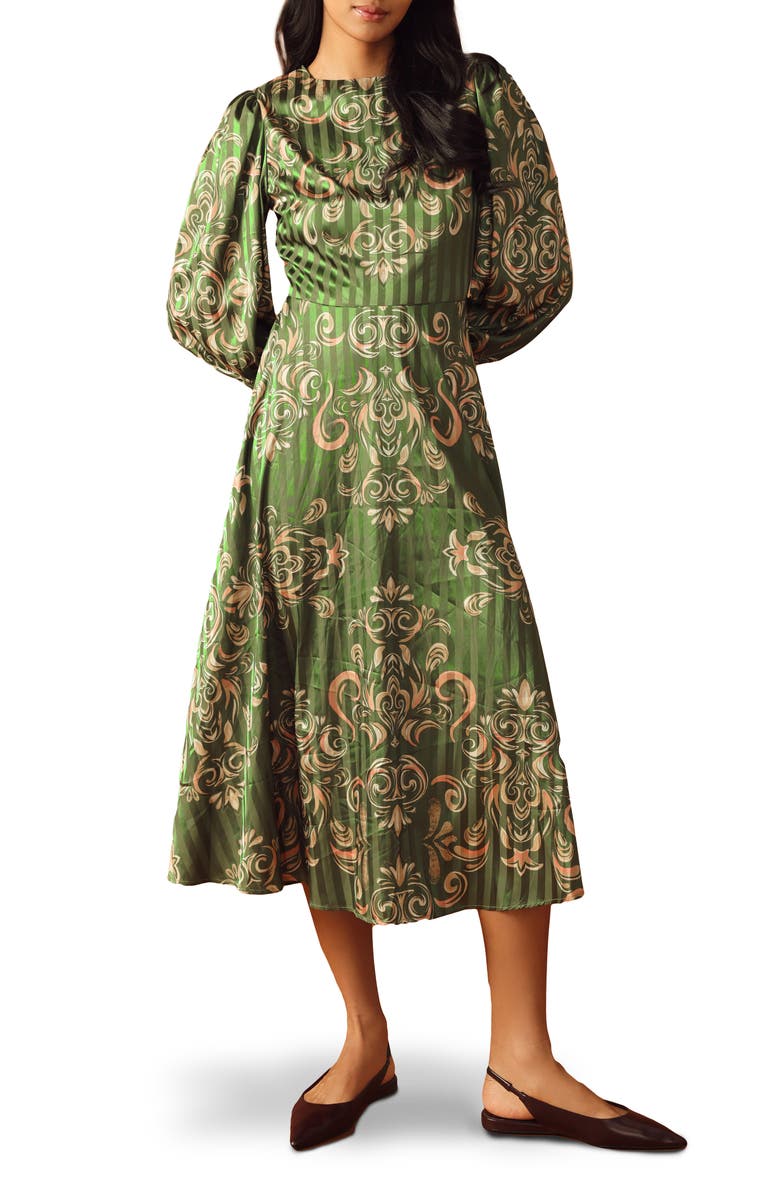 FLYING TOMATO Long Sleeve Print Midi Dress, Main, color,