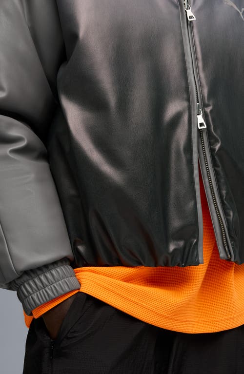 Puma Oversize Faux Leather Bomber Jacket In Gray