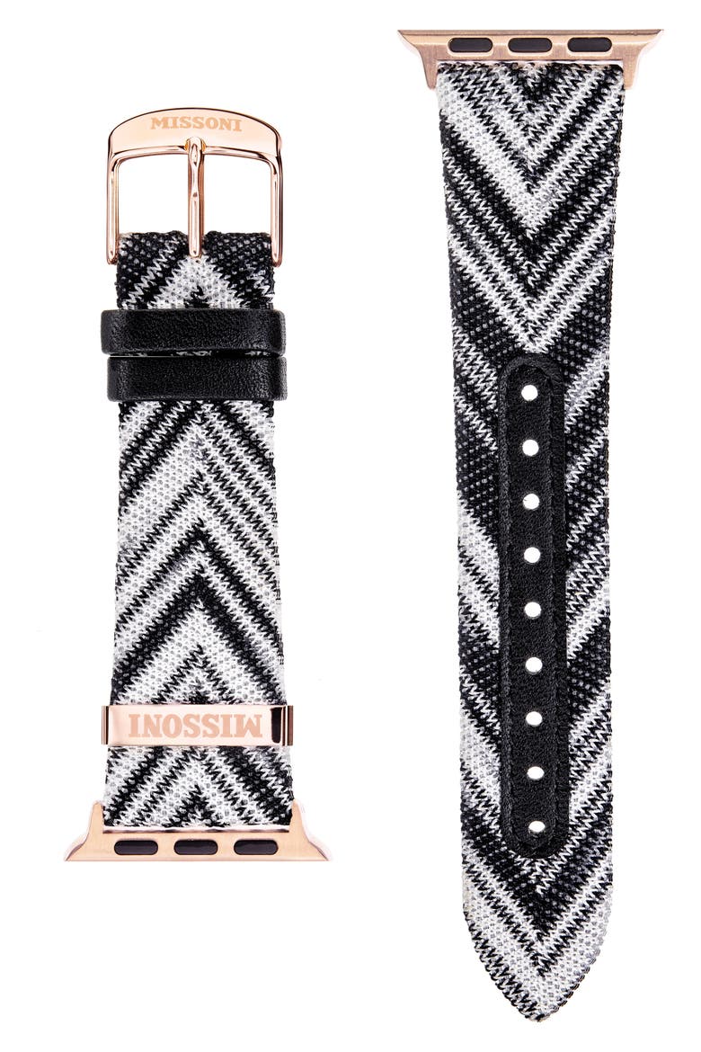 Zigzag Leather 24mm Apple Watch® Watchband, Alternate, color, MULTI