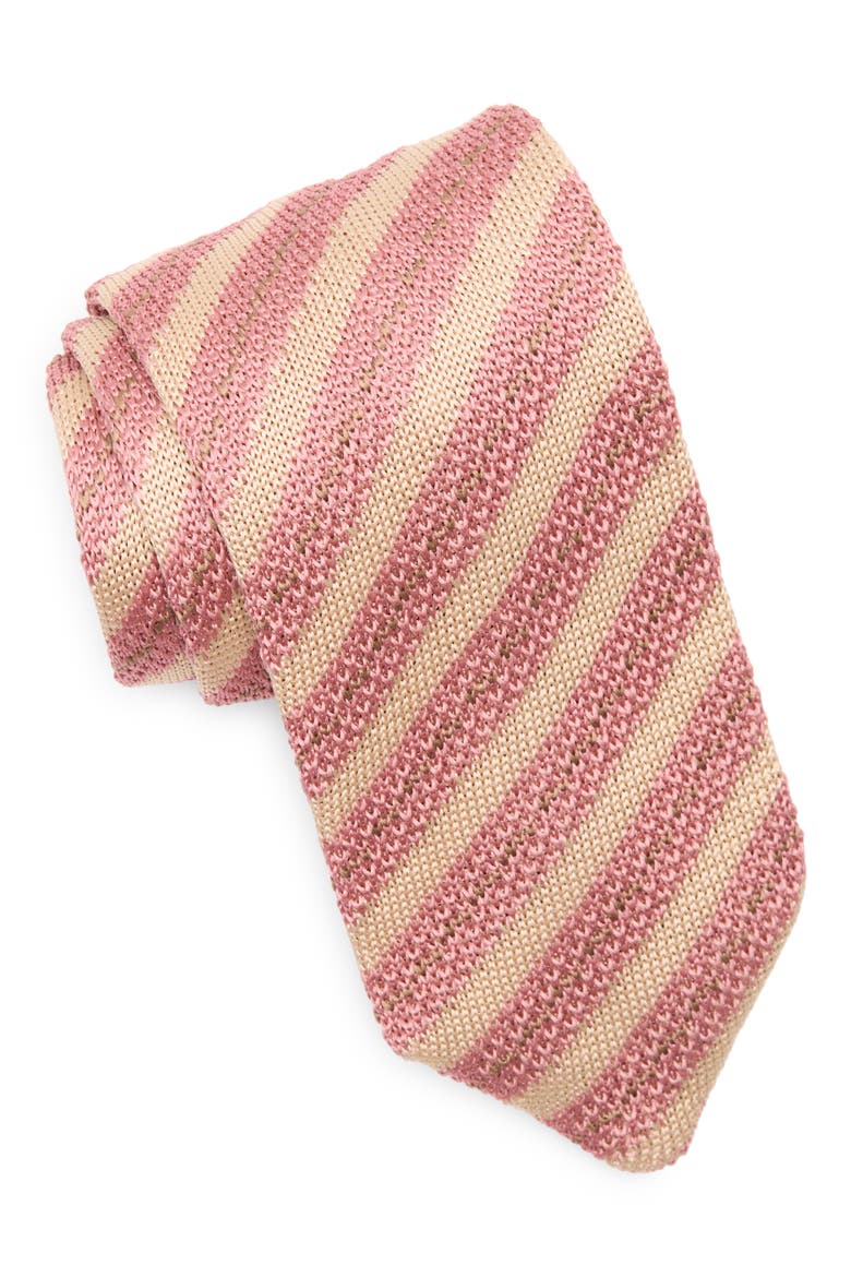 Stanley Stripe Knit Tie, Main, color, BLUSH CREAMY PINK