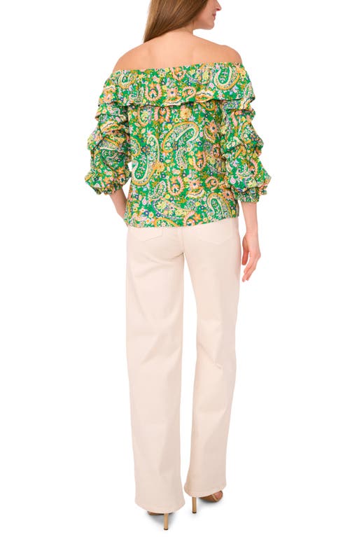 Vince Camuto Paisley Floral Tiered Balloon Sleeve Top In Green Multi