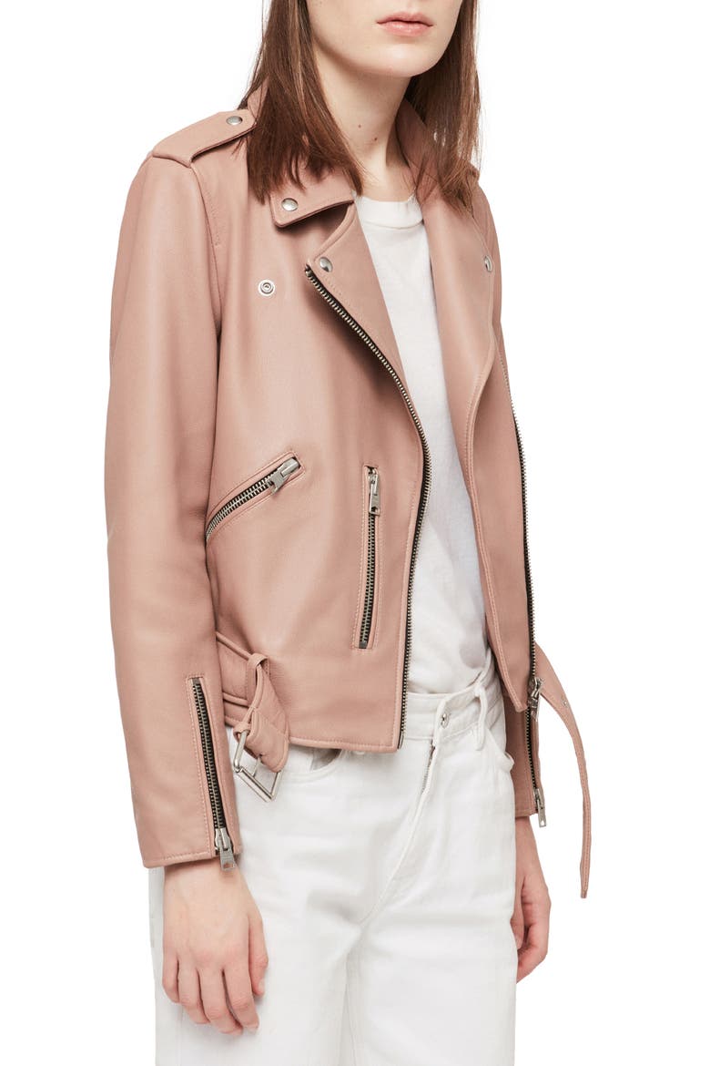 Balfern Lambskin Leather Biker Jacket, Alternate, color, BLUSH PINK