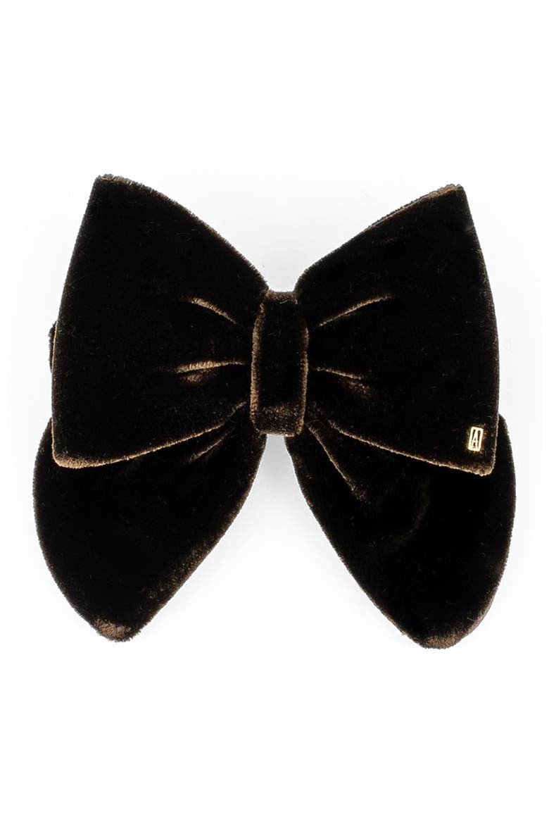 Cannelle Brown Velvet Bow Barette, Main, color, Brown