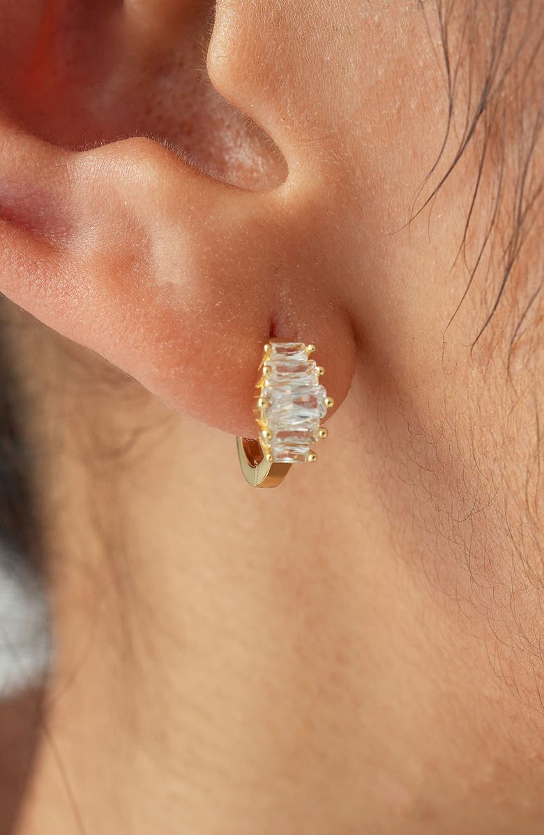 Argento Vivo Sterling Silver Cubic Zirconia Huggie Hoop Earrings, Alternate, color, Gold