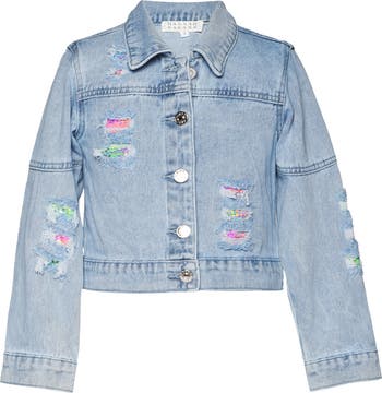 Kids' Sequin Distressed Denim Jacket