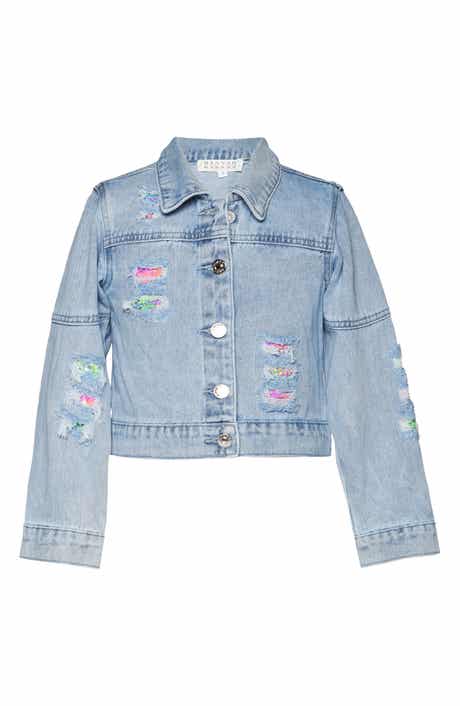 Hannah Banana Kids' Sequin Distressed Denim Jacket