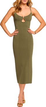 Ramy Brook Sloan Sculpted U-Neck Rib Midi Dress