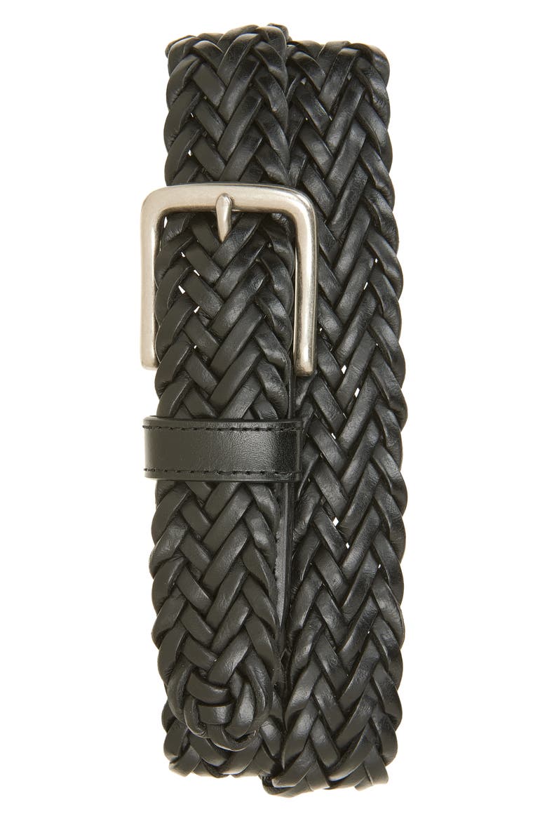 Braided Leather Belt, Main, color, BLACK