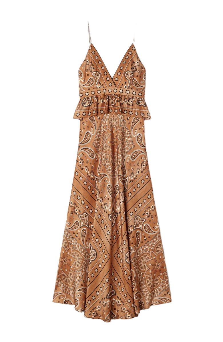 SANDRO Bandana-print maxi dress, Alternate, color, Brown / Black
