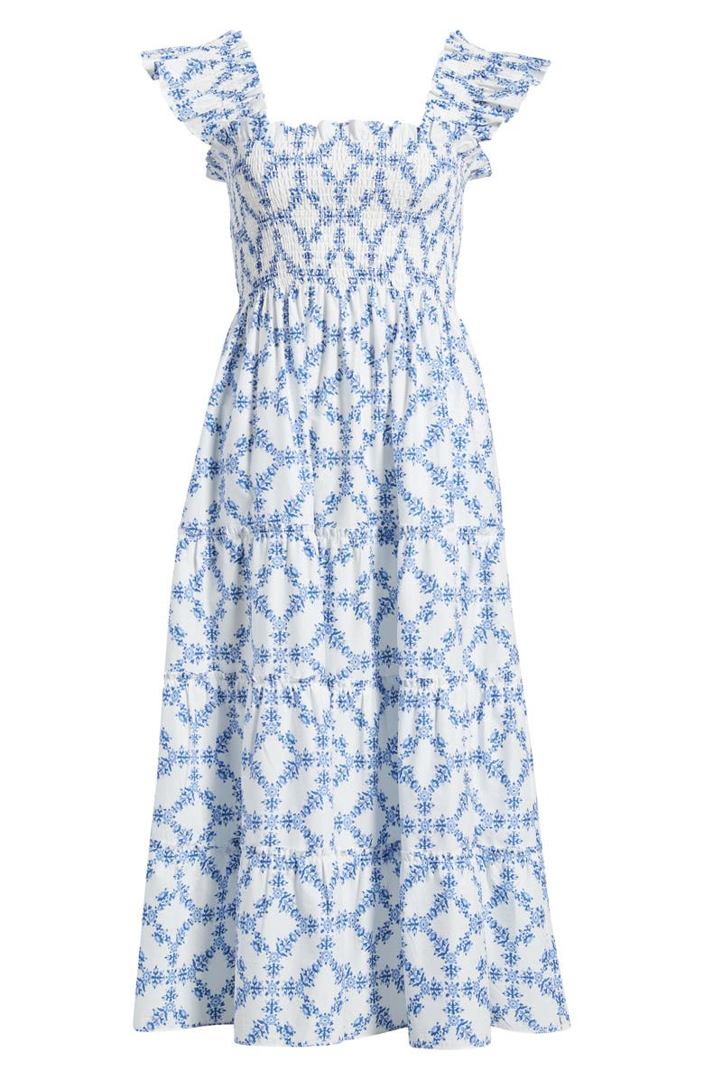 Hill House Home The Ellie Floral Flutter Sleeve Nap Midi Dress, Alternate, color, Marigold Block Blue