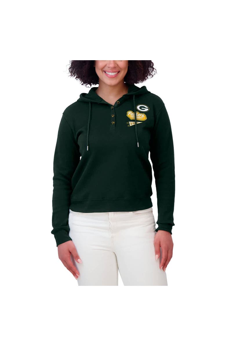 WEAR by Erin Andrews Women's WEAR by Erin Andrews Green Green Bay Packers Waffle-Knit Pullover Hoodie, Alternate, color, 