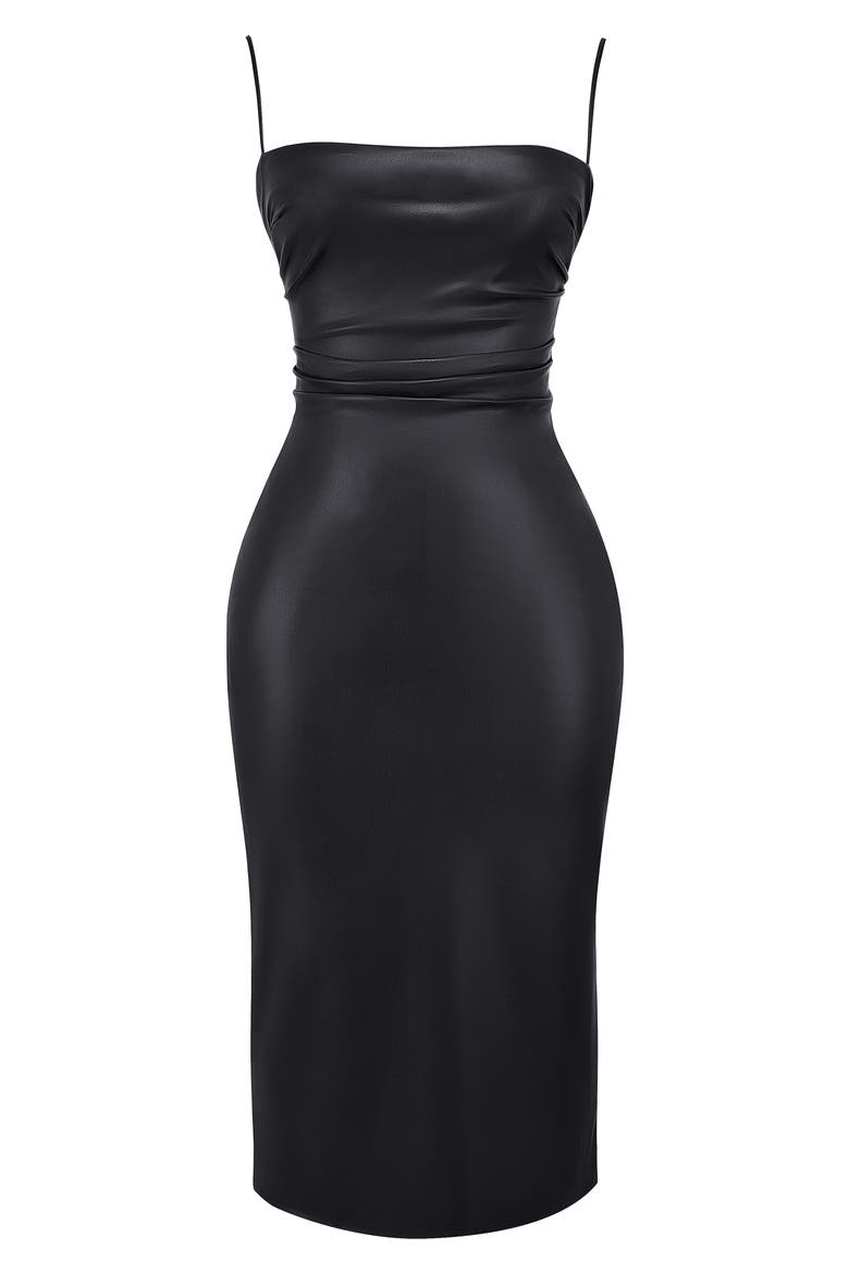 Jalena Lace-Up Back Faux Leather Cocktail Dress, Alternate, color, BLACK