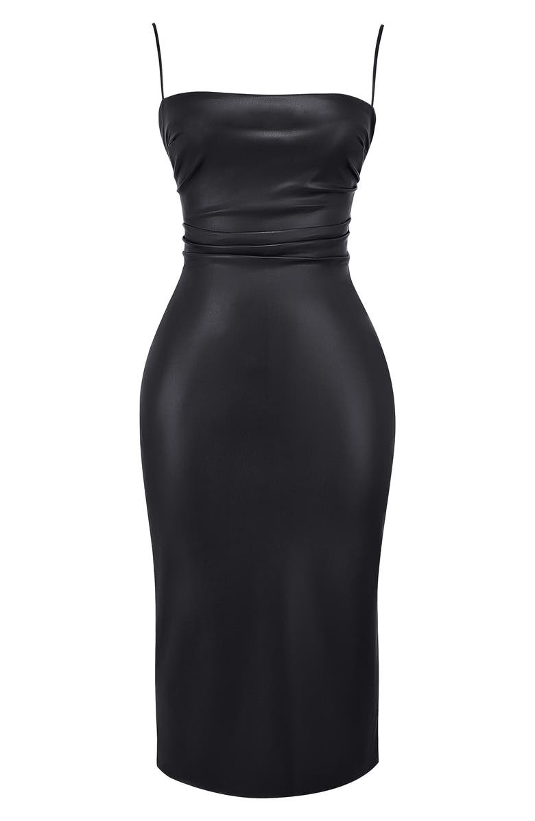 HOUSE OF CB Jalena Lace-Up Back Faux Leather Cocktail Dress, Alternate, color, Black