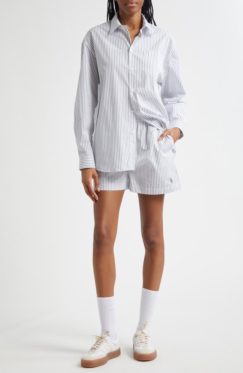 Sporty & Rich SRC Stripe Oversize Cotton Poplin Button-Up Shirt, Alternate, color, 