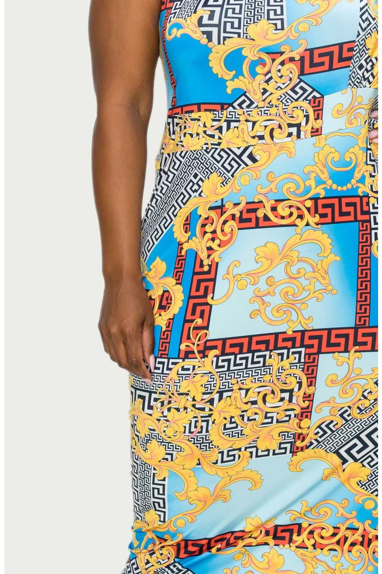 Sofia Mixed Print One-Shoulder Body-Con Dress, Alternate, color, BLUE