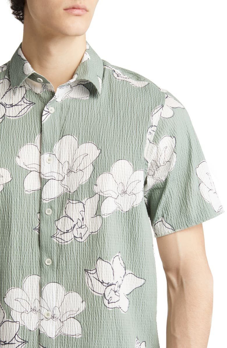 Ted Baker London Coving Floral Cotton Stretch Seersucker Short Sleeve Button-Up Shirt, Alternate, color,
