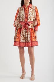 KOBI HALPERIN Bailey Print Long Sleeve Tie Waist Dress