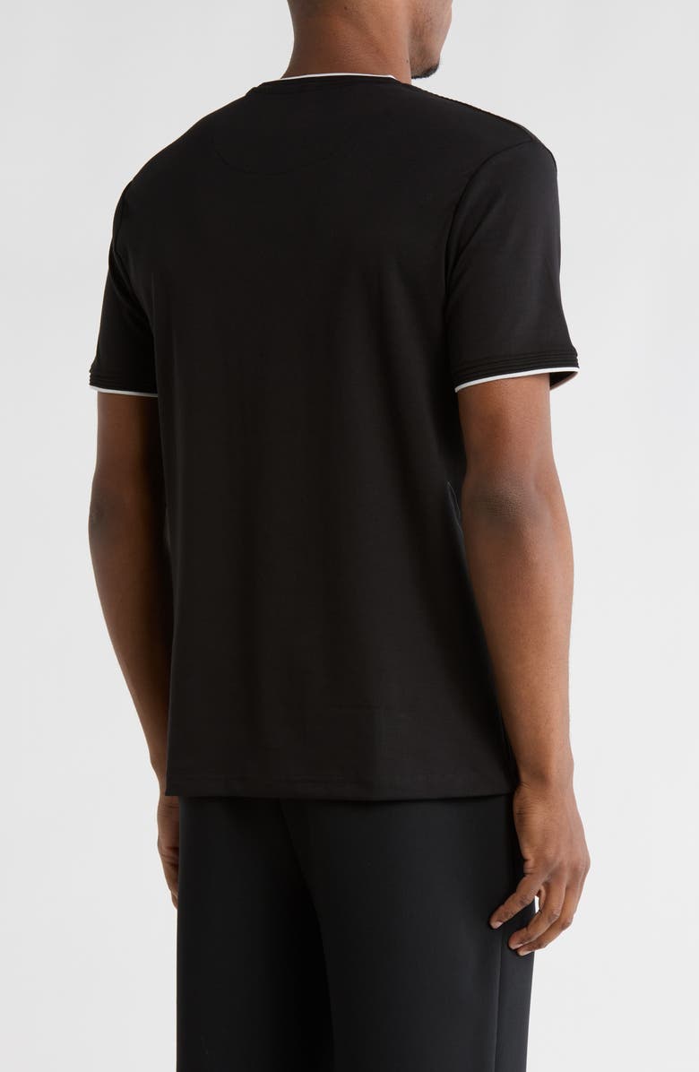 DENIM AND FLOWER Tipped Textured Cotton Blend T-Shirt, Alternate, color, Black