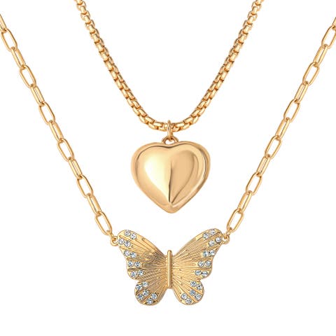 Butterfly and Heart Layered Necklace